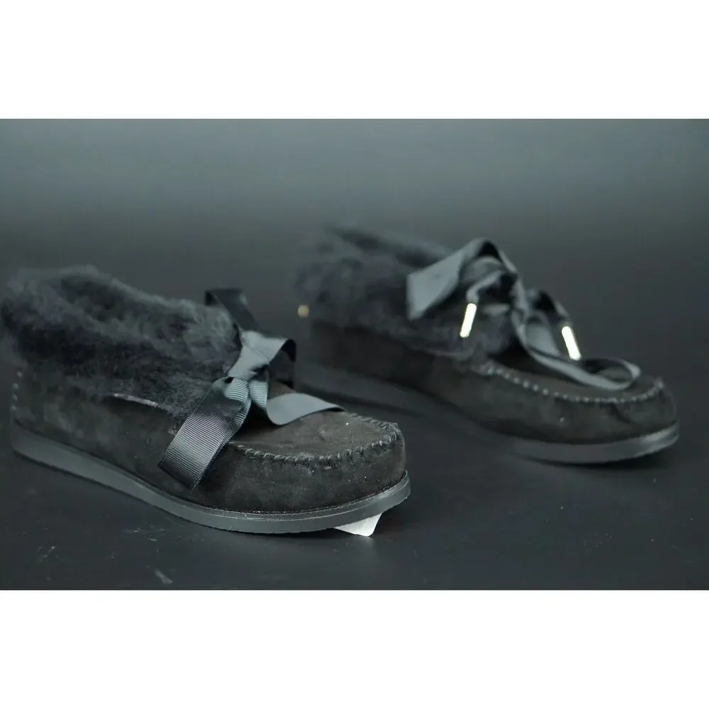 Tory Burch Aberdeen Genuine Rabbit Fur Trim Slipper Bootie SZ 5.5 NIB Black Bow